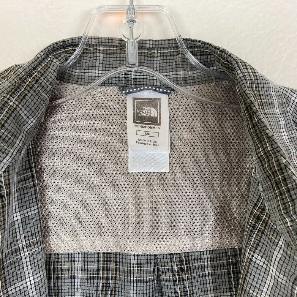 The North Face Shirt Men's Size S Gray Brown Plaid Button Front Short Sleeve